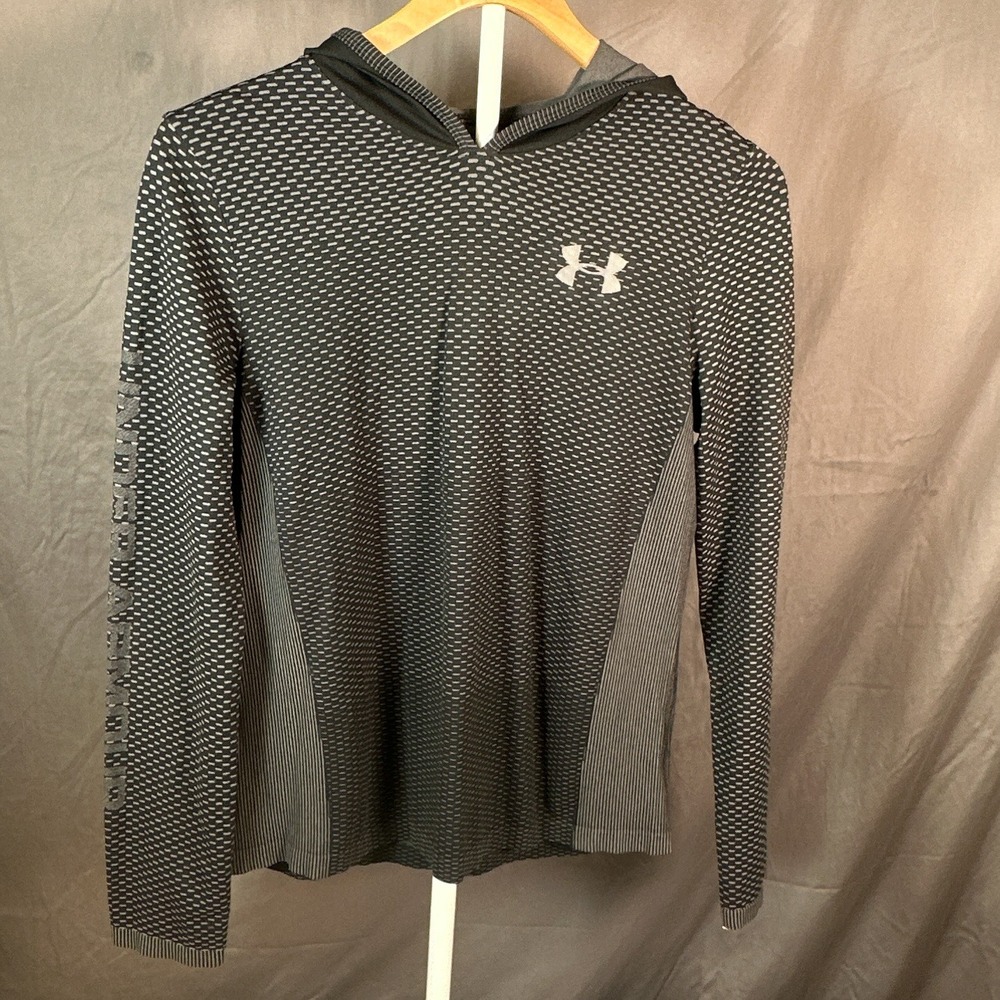 Under Armour Kids HeatGear Loose Hooded Long Sleeve Shirt Black Gray YXL